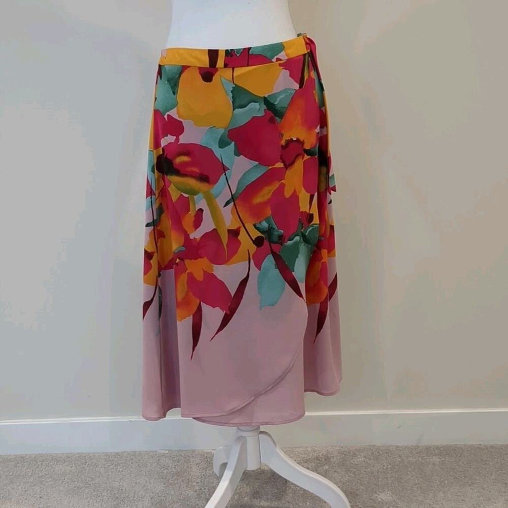 J.Jill Christian Siriano Skirt Womens 8 Lilac Border Floral Feminine Lined New